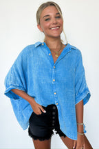 Deep Sky / SM Carleen Washed Gauze Button Down Top - BACK IN STOCK - Madison and Mallory