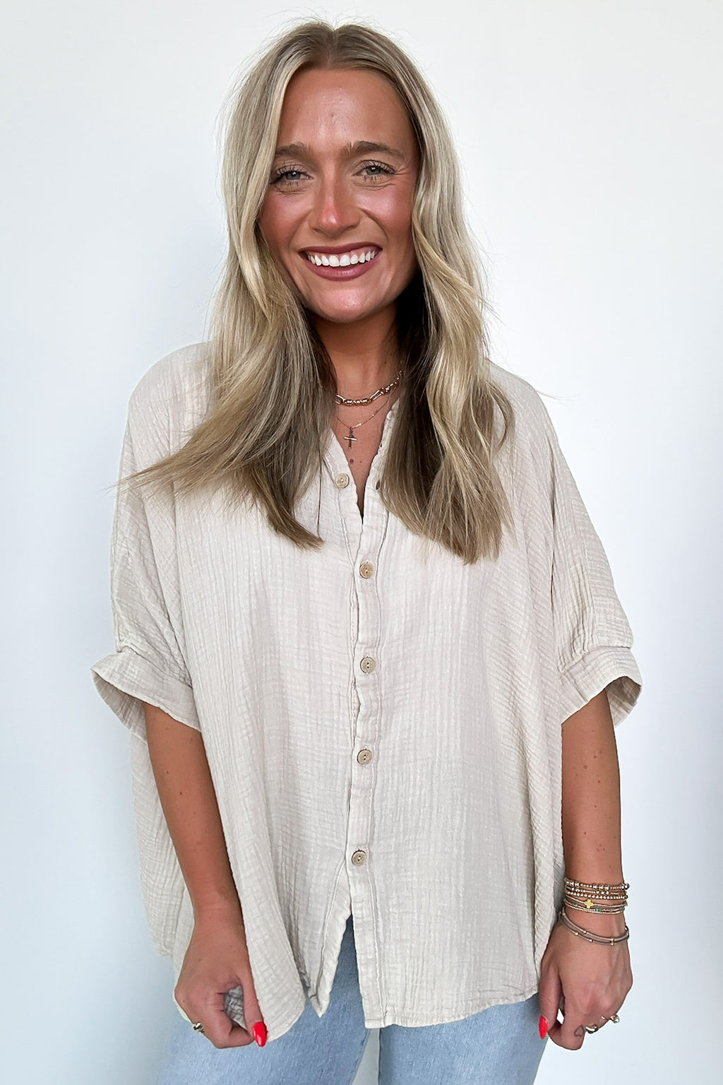  Carleen Washed Gauze Button Down Top - BACK IN STOCK - Madison and Mallory