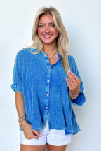 Ocean Blue / SM Carleen Washed Gauze Button Down Top - Madison and Mallory