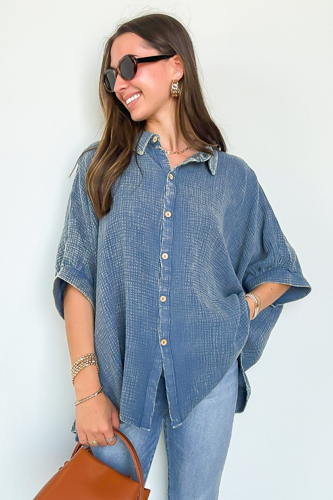Carleen Washed Gauze Button Down Top - BACK IN STOCK - Madison and Mallory