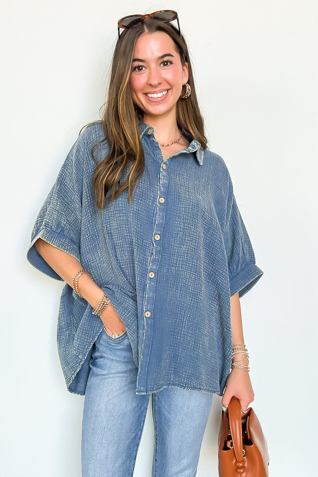 Carleen Washed Gauze Button Down Top - Madison and Mallory