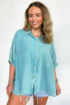 Dusty Teal / SM Carleen Washed Gauze Button Down Top - BACK IN STOCK - Madison and Mallory