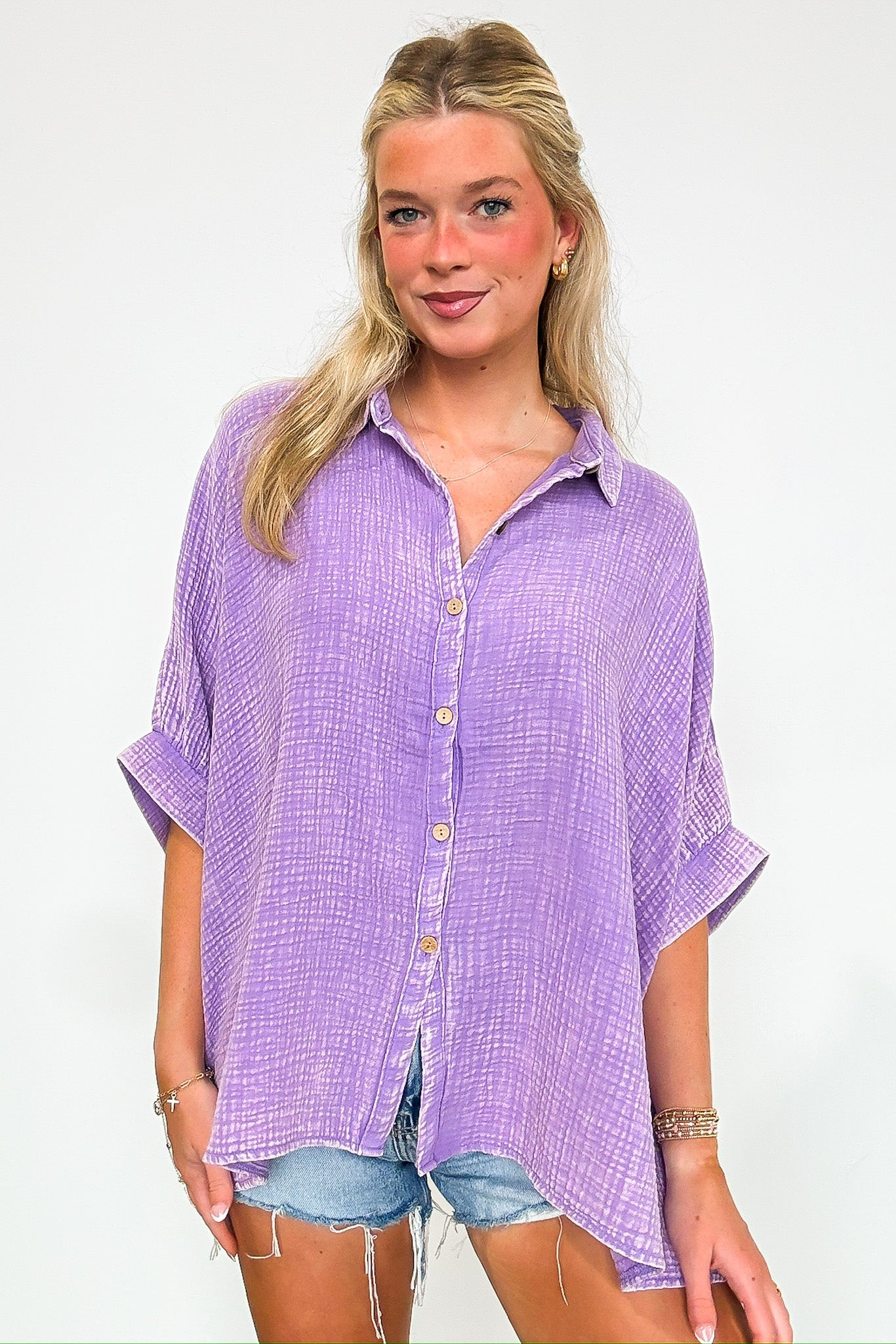Lavender / SM Carleen Washed Gauze Button Down Top - BACK IN STOCK - Madison and Mallory