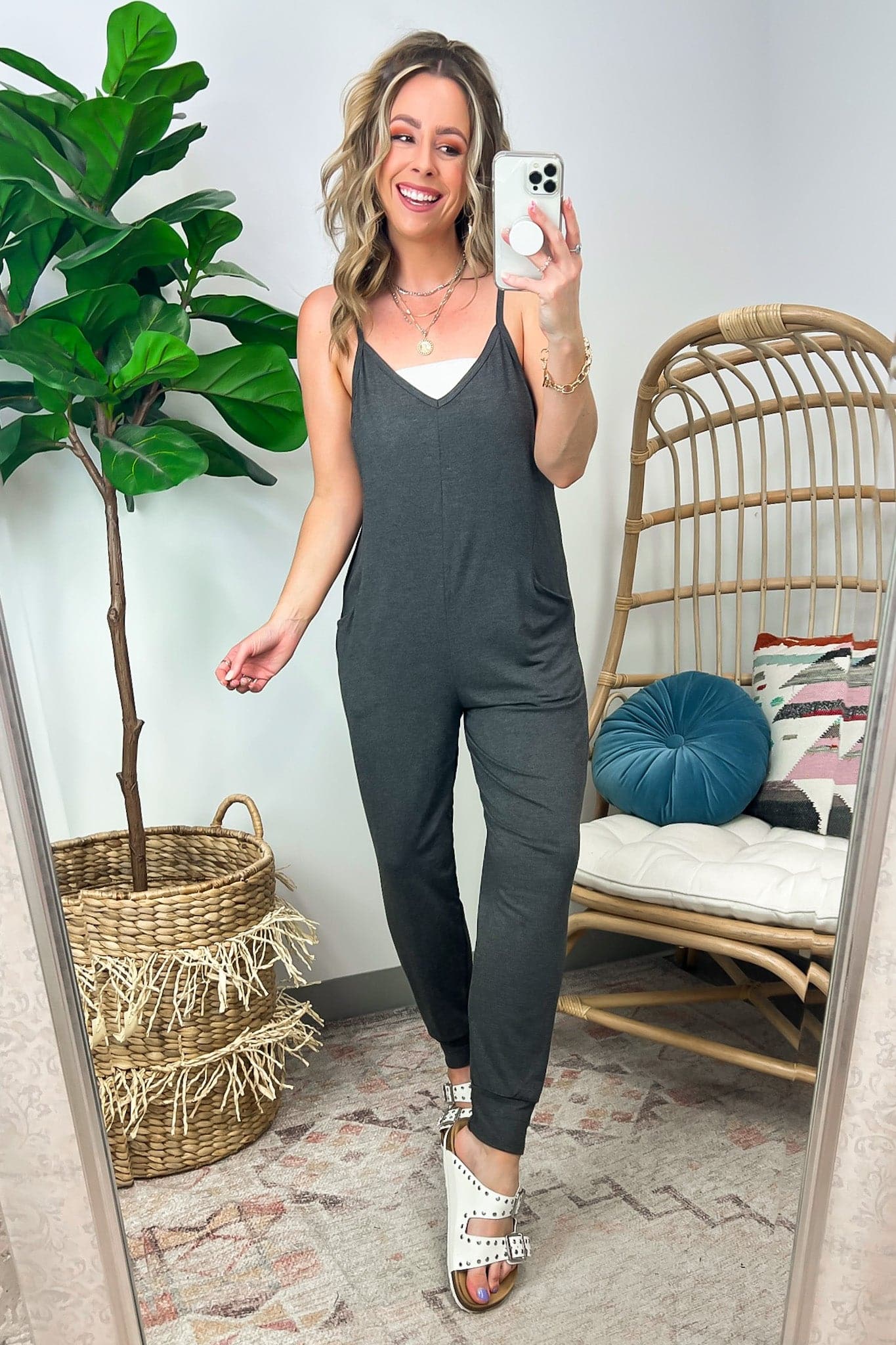 Charcoal / S Carlena V-Neck Jumpsuit - BACK IN STOCK - Madison and Mallory