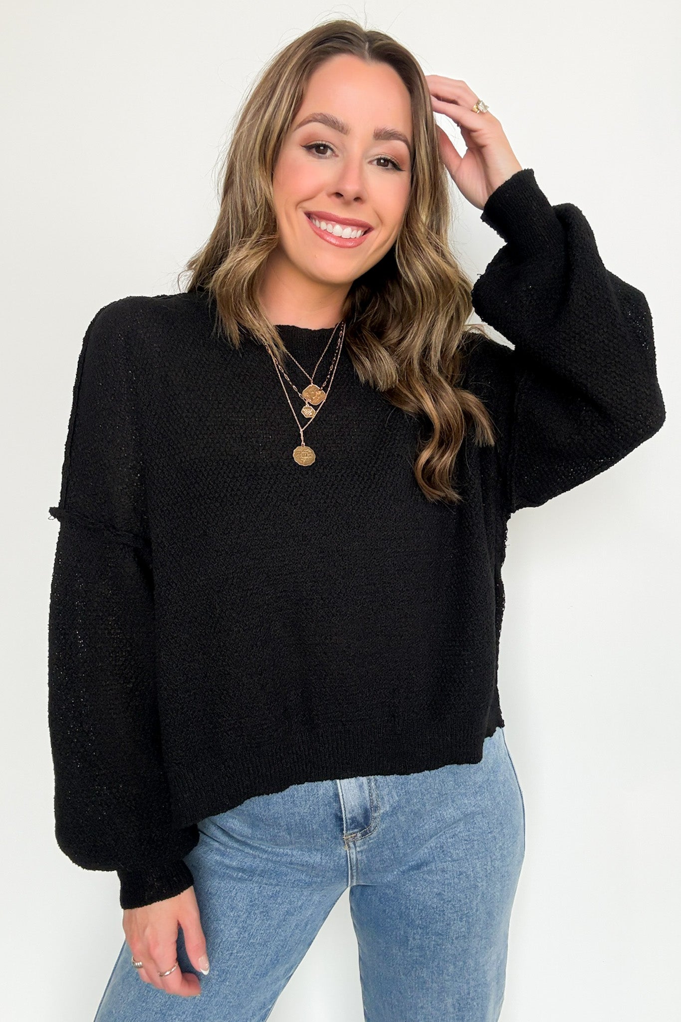  Carlina Mock Neck Side Slit Knit Sweater - Madison and Mallory