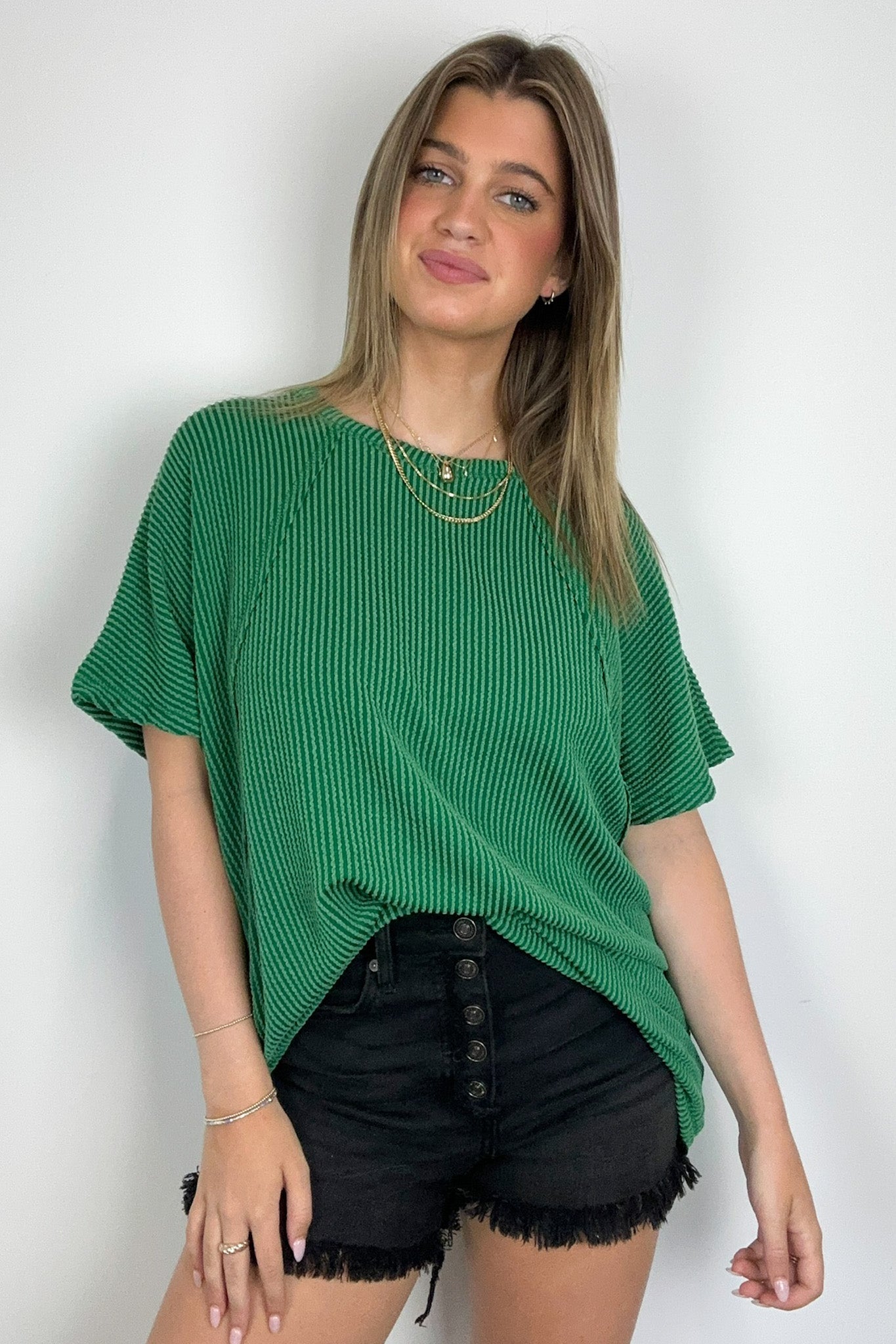 Kelly Green / S Carlyne Rib Knit Dolman Sleeve Top - FINAL SALE - Madison and Mallory