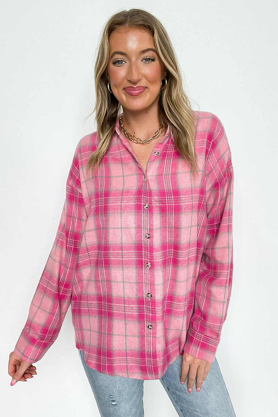 Carolyn Brushed Plaid Button-Up Top - Madison and Mallory