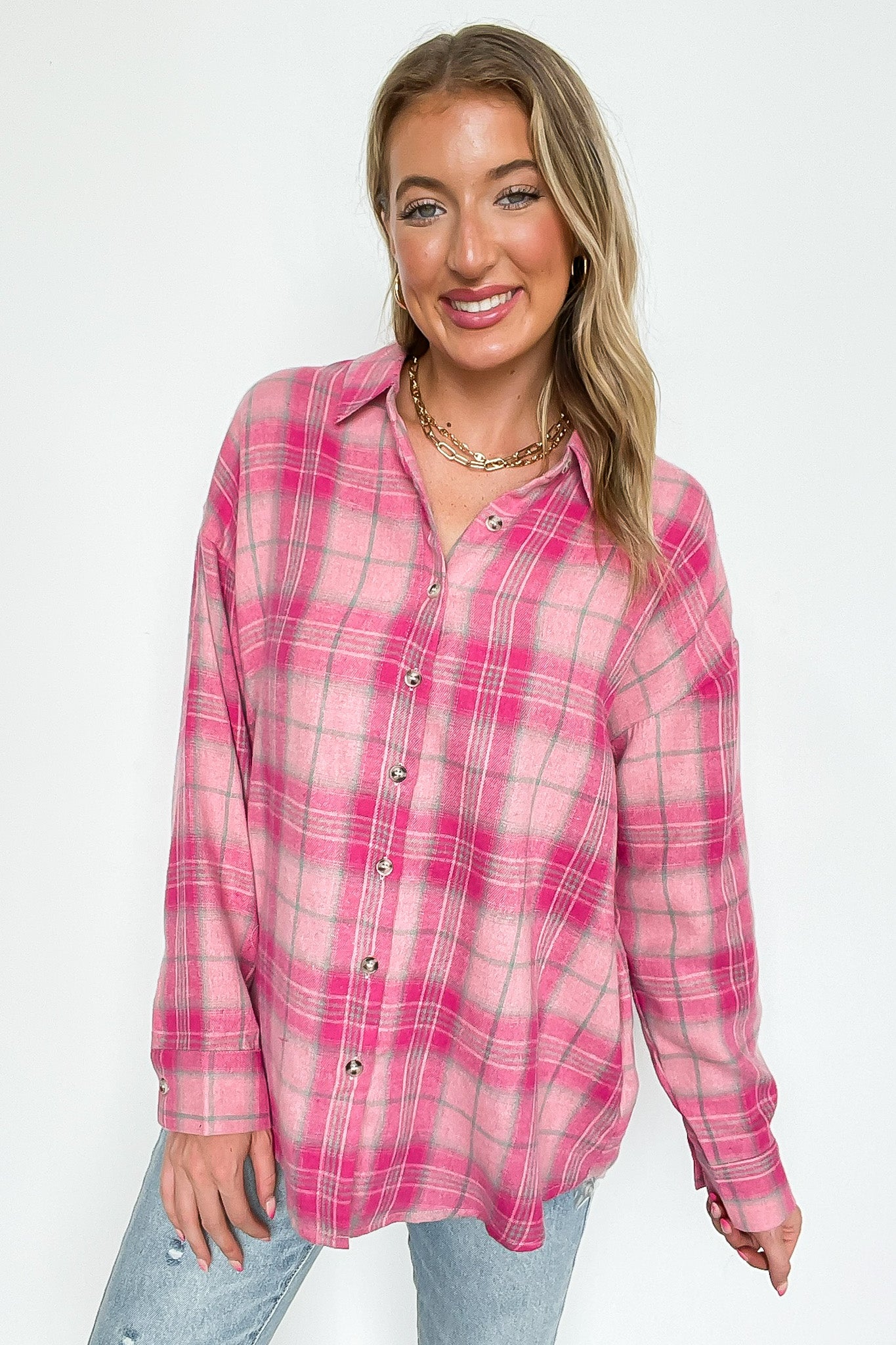 Carolyn Brushed Plaid Button-Up Top - FINAL SALE - Madison and Mallory