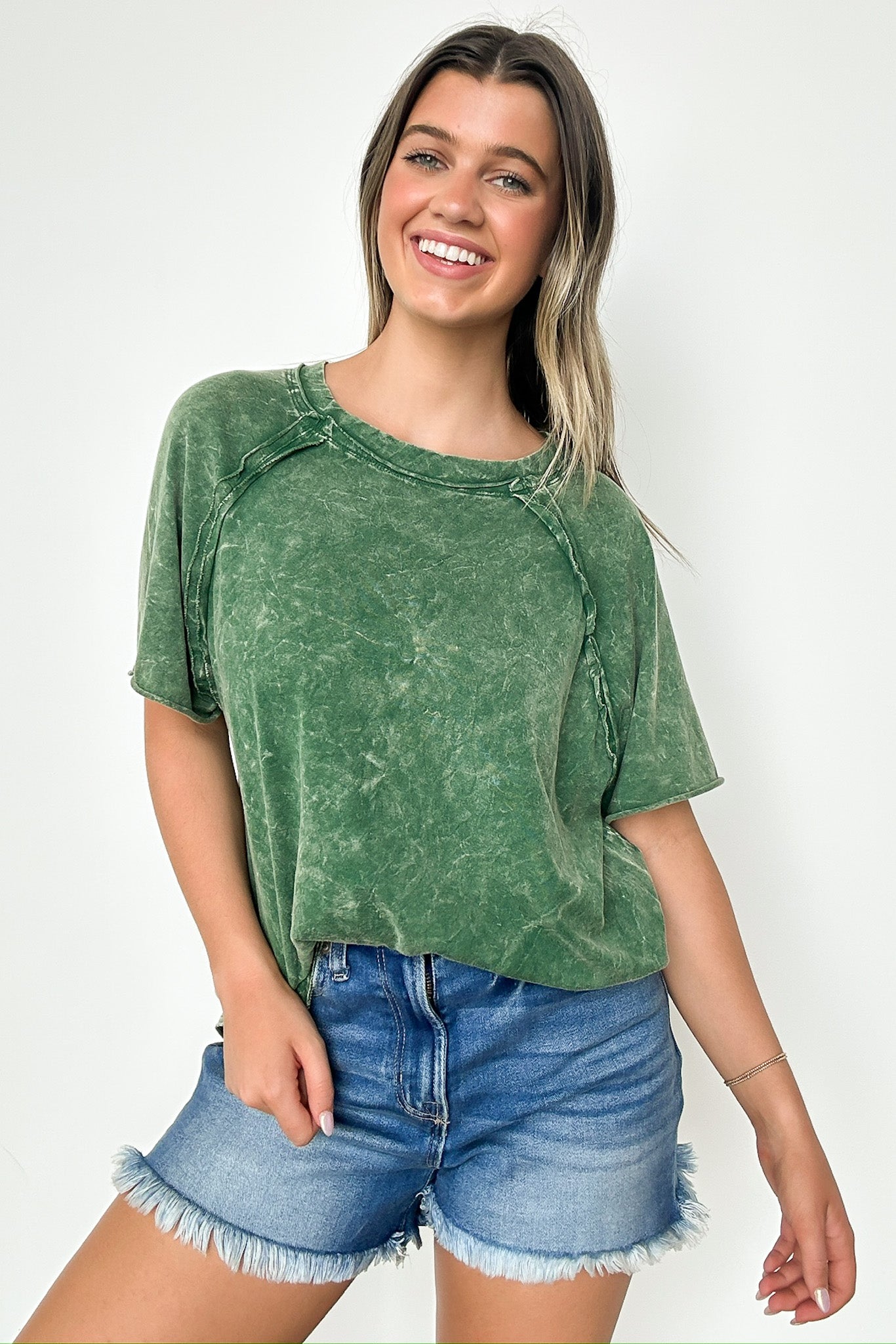 Dark Green / S Carowyn Mineral Wash Relaxed Fit Top - BACK IN STOCK - Madison and Mallory