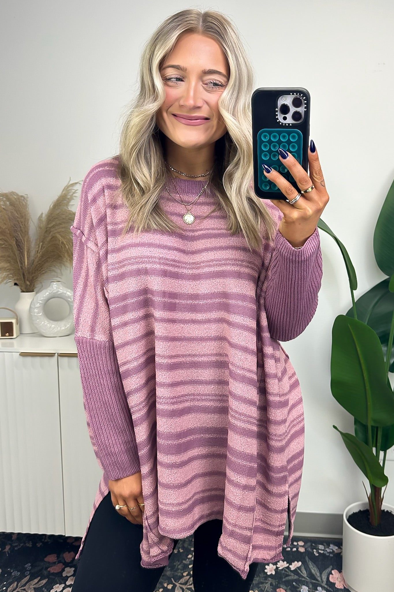 Plum / S Cassidie Relaxed Fit Striped Sweater - Madison and Mallory