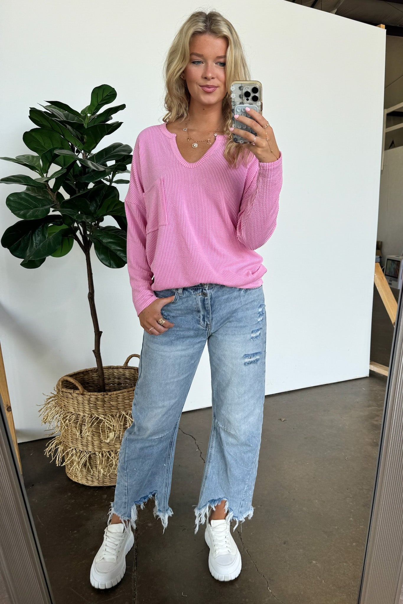 Casual Chic Rib Knit Patch Pocket V-Neck Top - FINAL SALE - Madison and Mallory