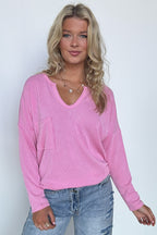 Casual Chic Rib Knit Patch Pocket V-Neck Top - FINAL SALE - Madison and Mallory