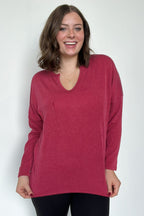 Burgundy / S Casual Chic Rib Knit Patch Pocket V-Neck Top - FINAL SALE - Madison and Mallory