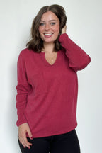 Casual Chic Rib Knit Patch Pocket V-Neck Top - FINAL SALE - Madison and Mallory