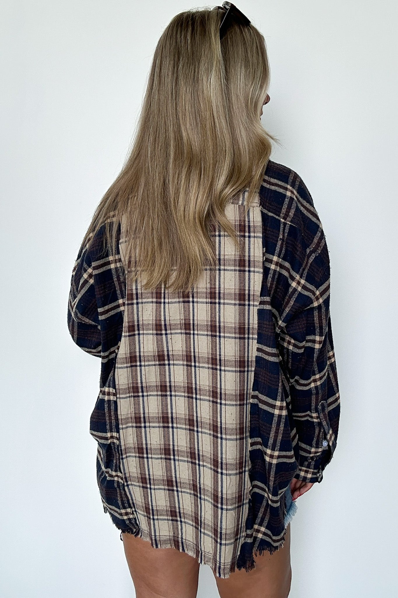  Casual Composure Color Block Plaid Raw Hem Button Down Top - Madison and Mallory