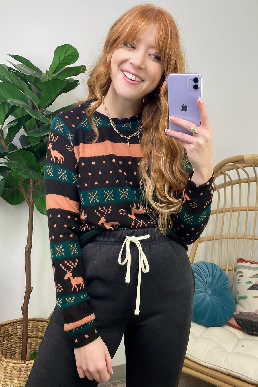 Green / S Casual Coziness Print Knit Top - FINAL SALE - Madison and Mallory