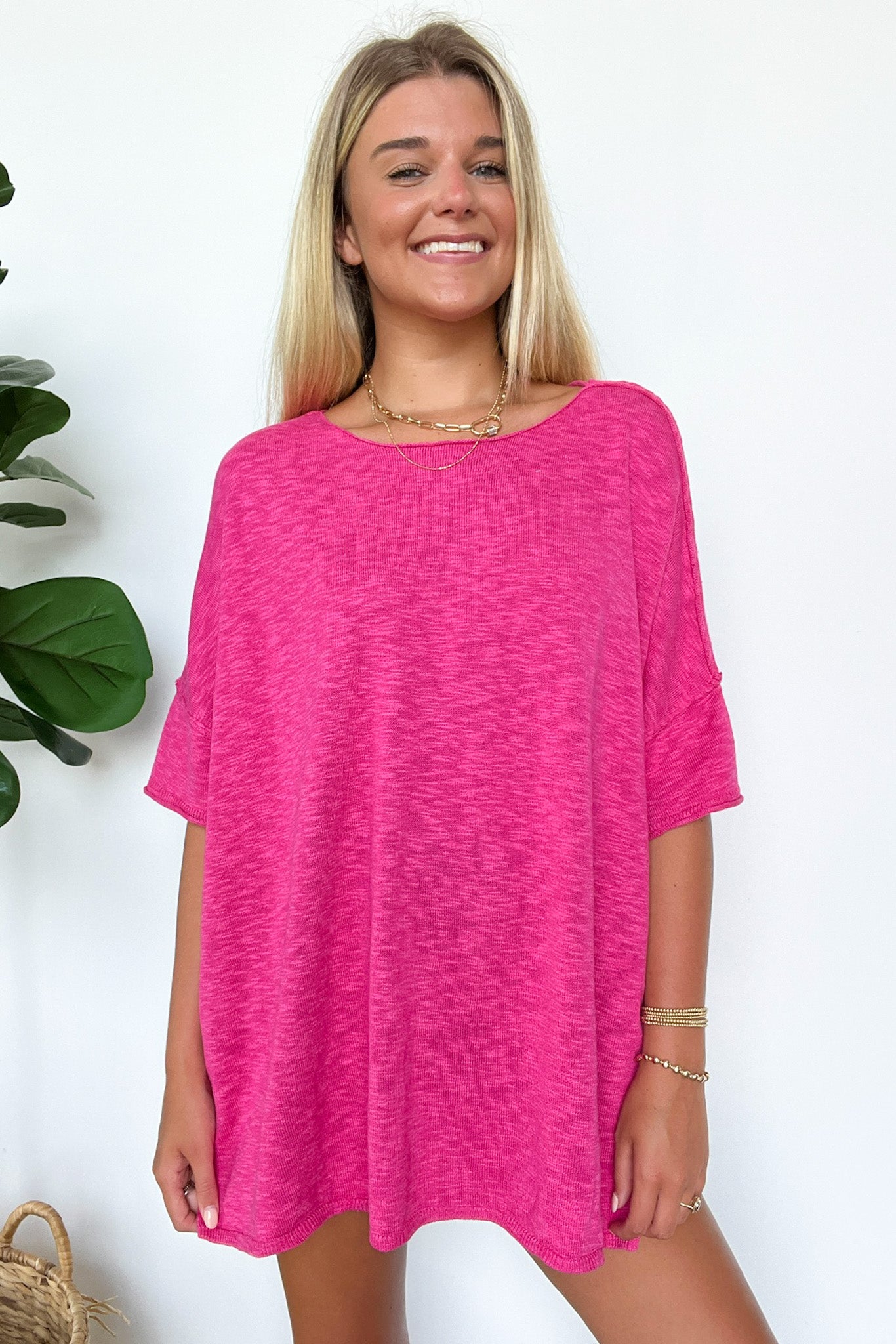  Casual Essence Raw Edge Oversized Top - Madison and Mallory