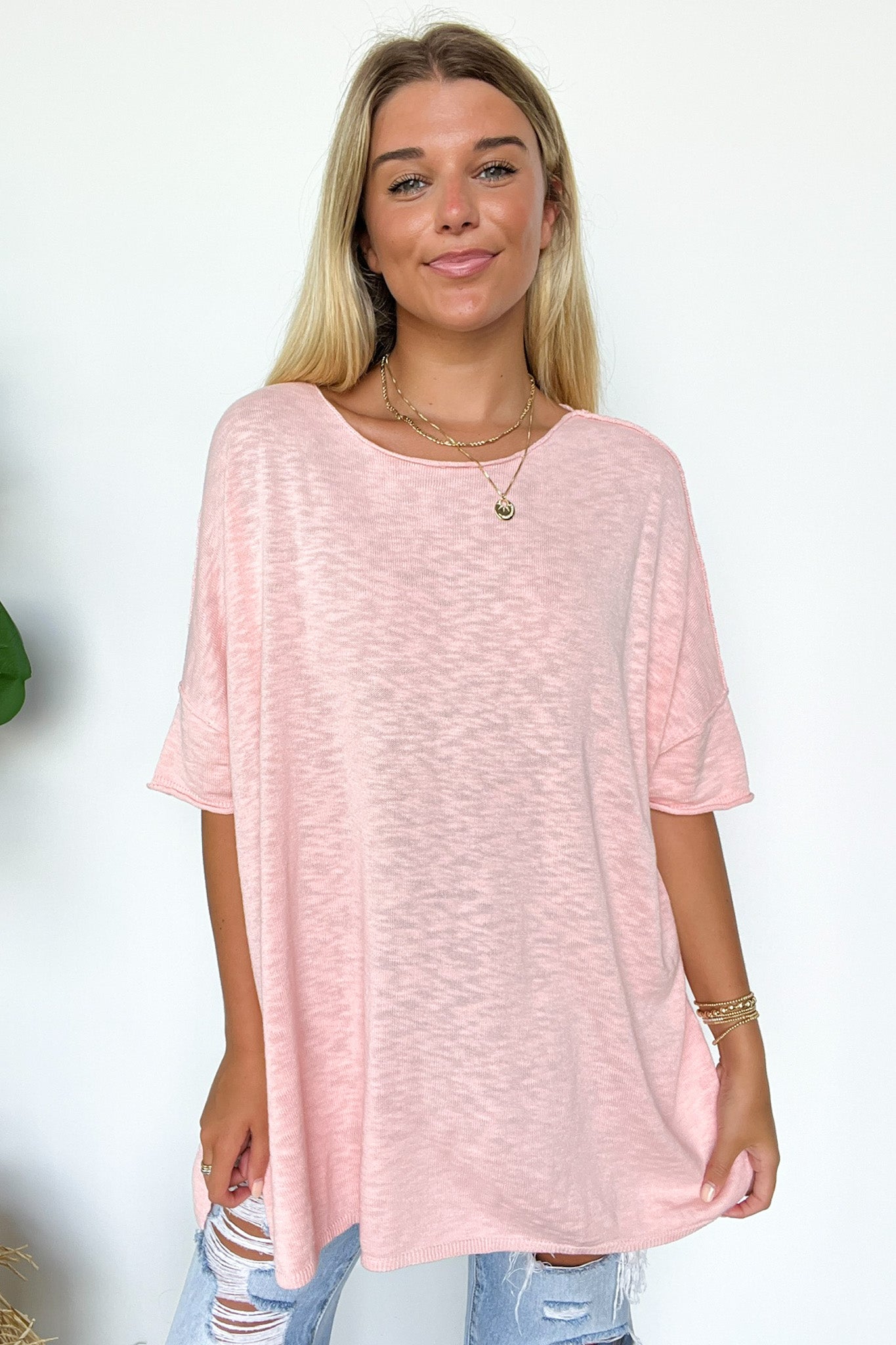  Casual Essence Raw Edge Oversized Top - Madison and Mallory