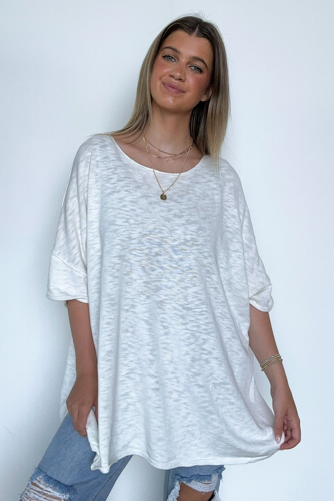  Casual Essence Raw Edge Oversized Top - Madison and Mallory