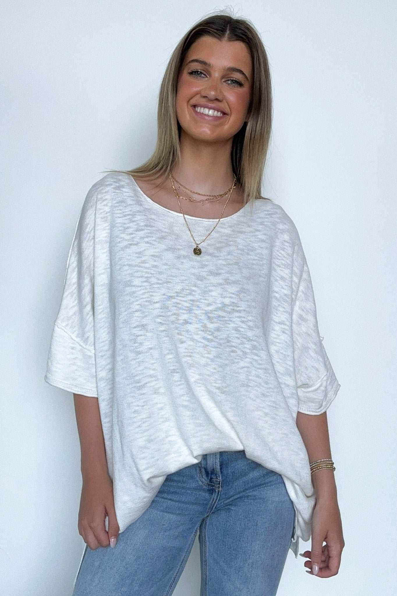  Casual Essence Raw Edge Oversized Top - Madison and Mallory