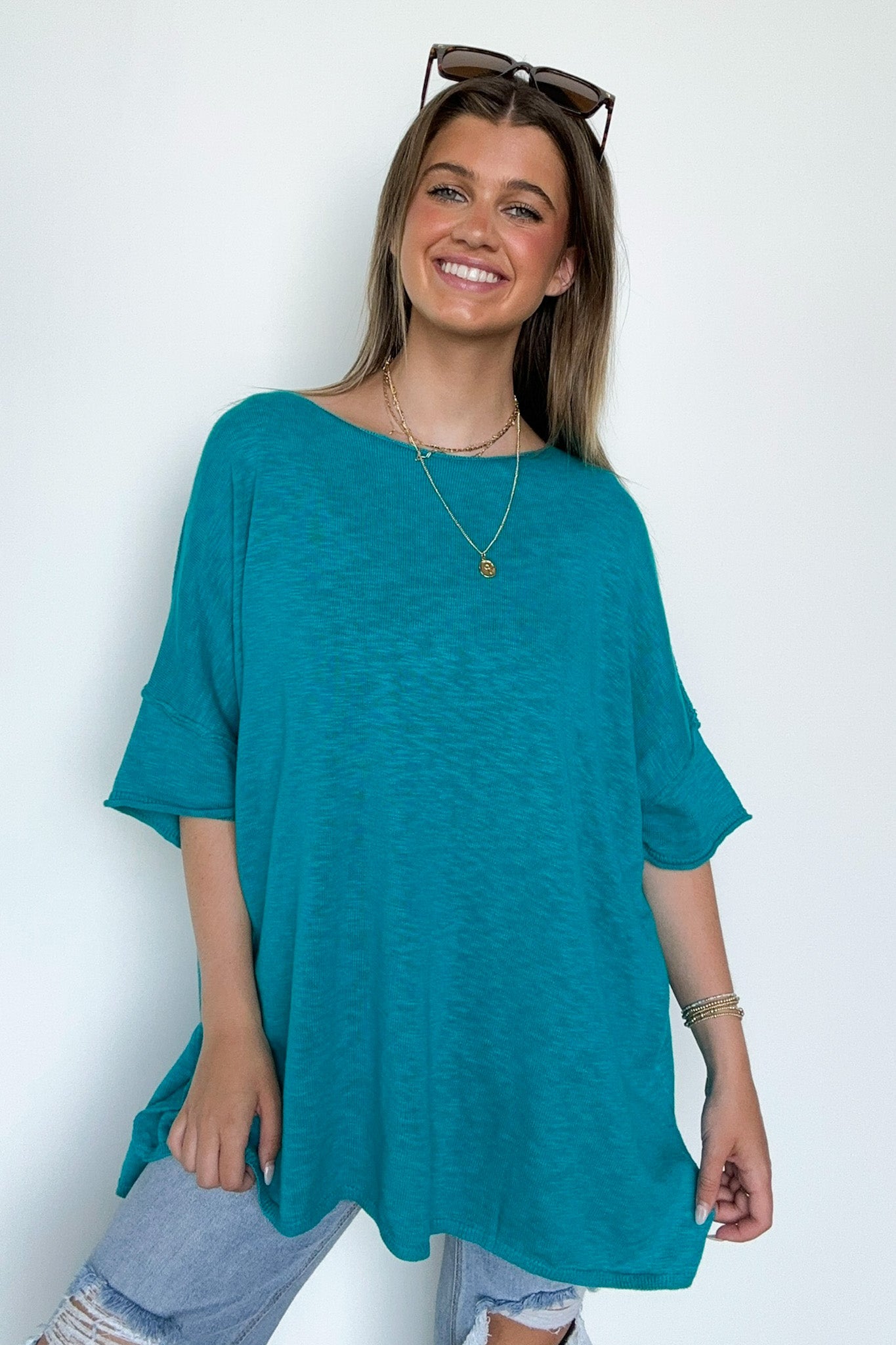  Casual Essence Raw Edge Oversized Top - Madison and Mallory