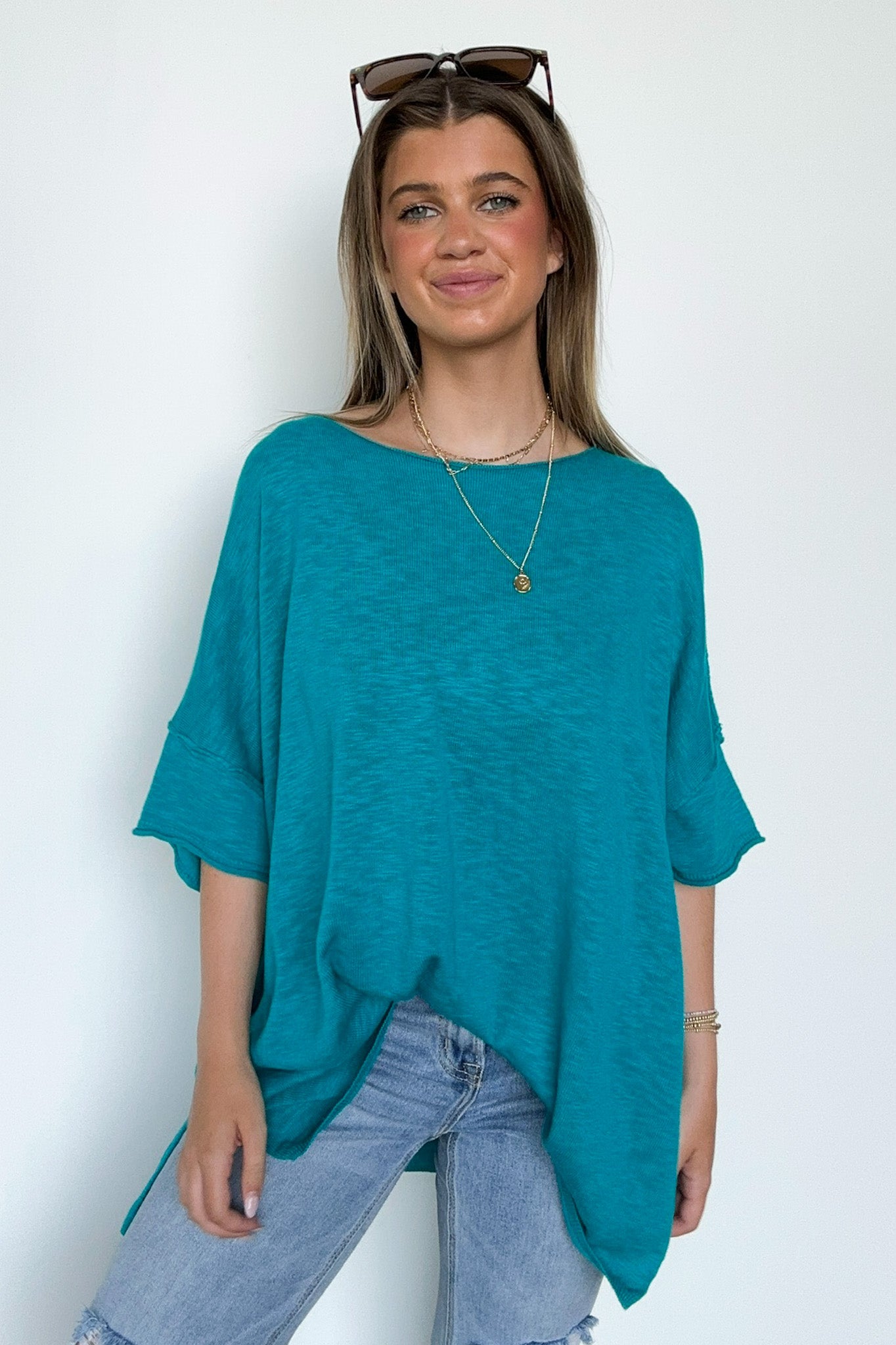  Casual Essence Raw Edge Oversized Top - Madison and Mallory