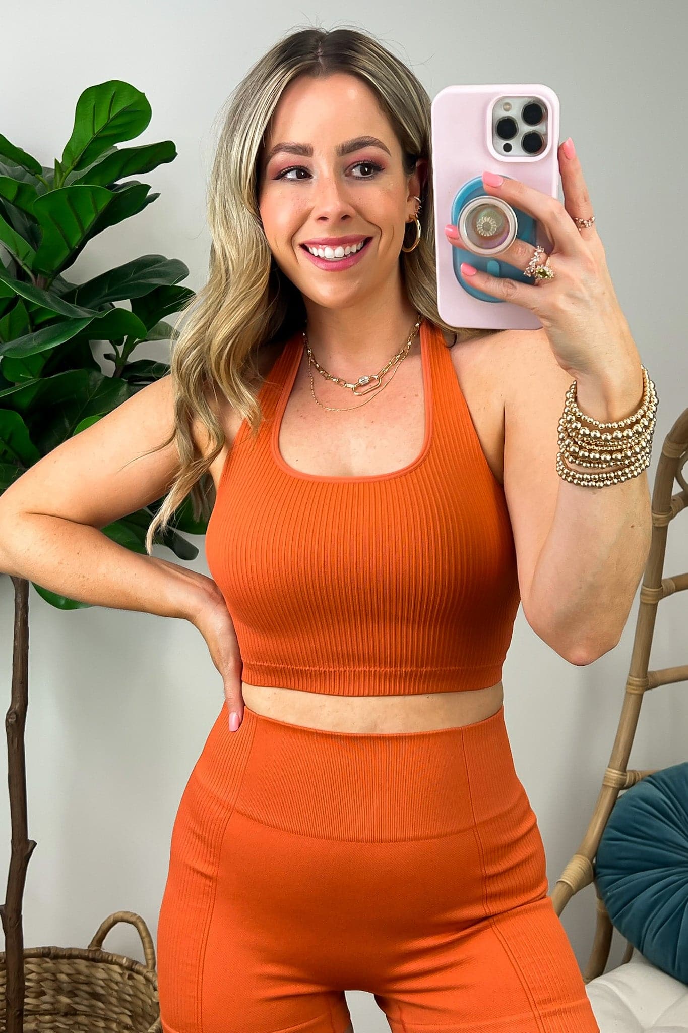 Orange / S Casual Essential Ribbed Halter Seamless Active Top - Madison and Mallory