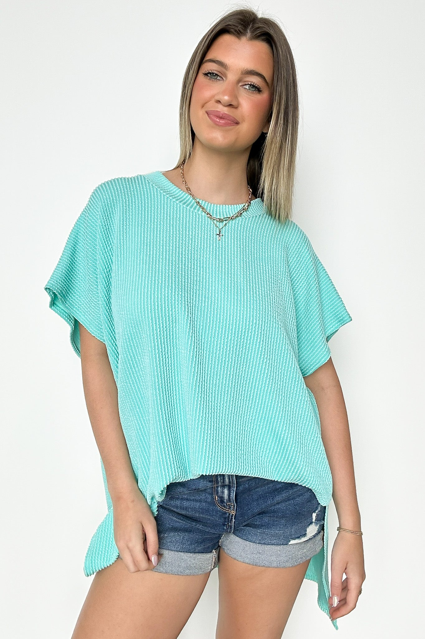 Sapphire / SM Casual Favorite Short Sleeve Side Slit Tunic Top - BACK IN STOCK - Madison and Mallory