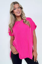 Fuchsia / SM Casual Favorite Side Slit Tunic Top - FINAL SALE - Madison and Mallory