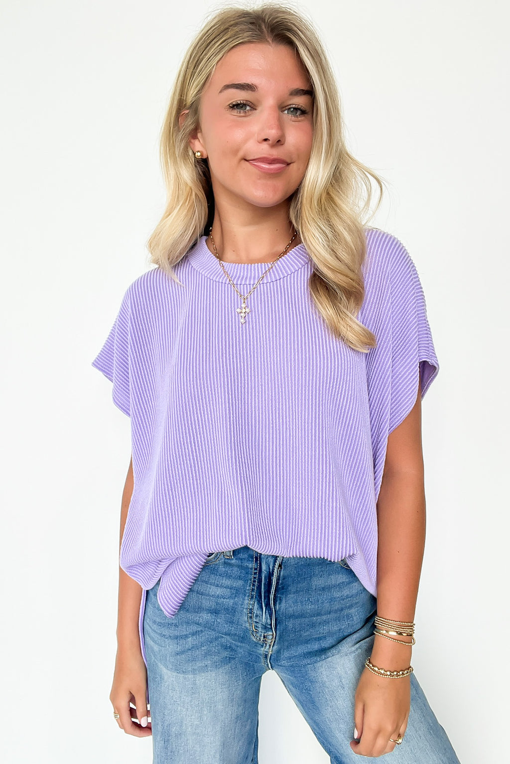 Lilac / SM Casual Favorite Short Sleeve Side Slit Tunic Top - Madison and Mallory