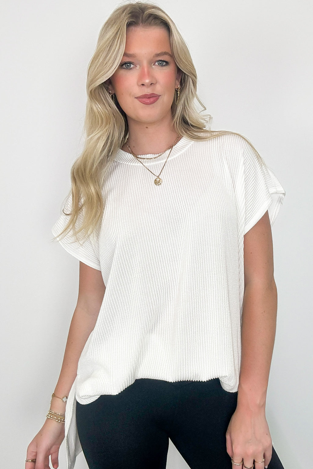White / SM Casual Favorite Short Sleeve Side Slit Tunic Top - Madison and Mallory