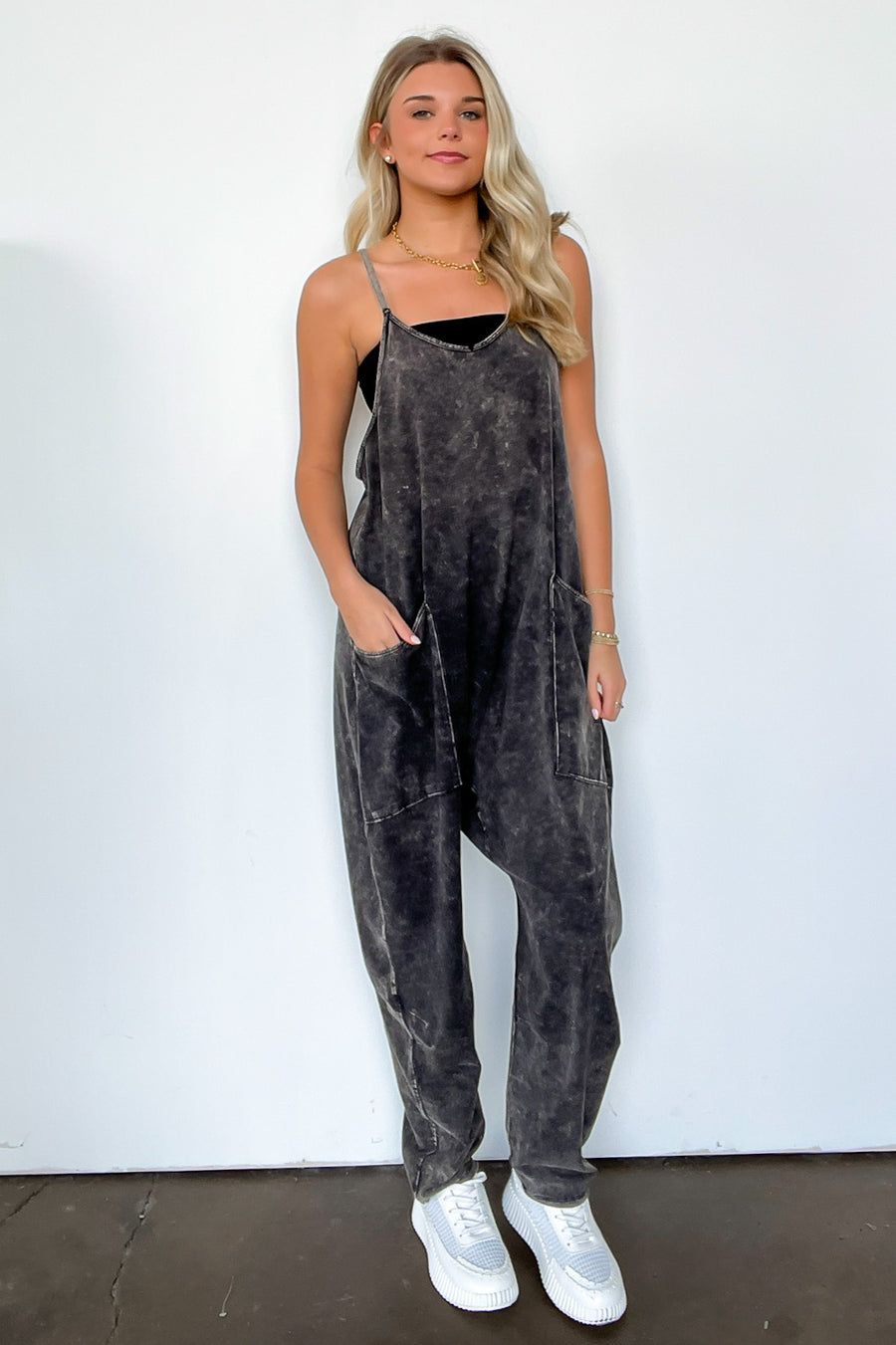 Black / SM Casual Trend Mineral Wash Relaxed Jumpsuit - BACK IN STOCK - Madison and Mallory