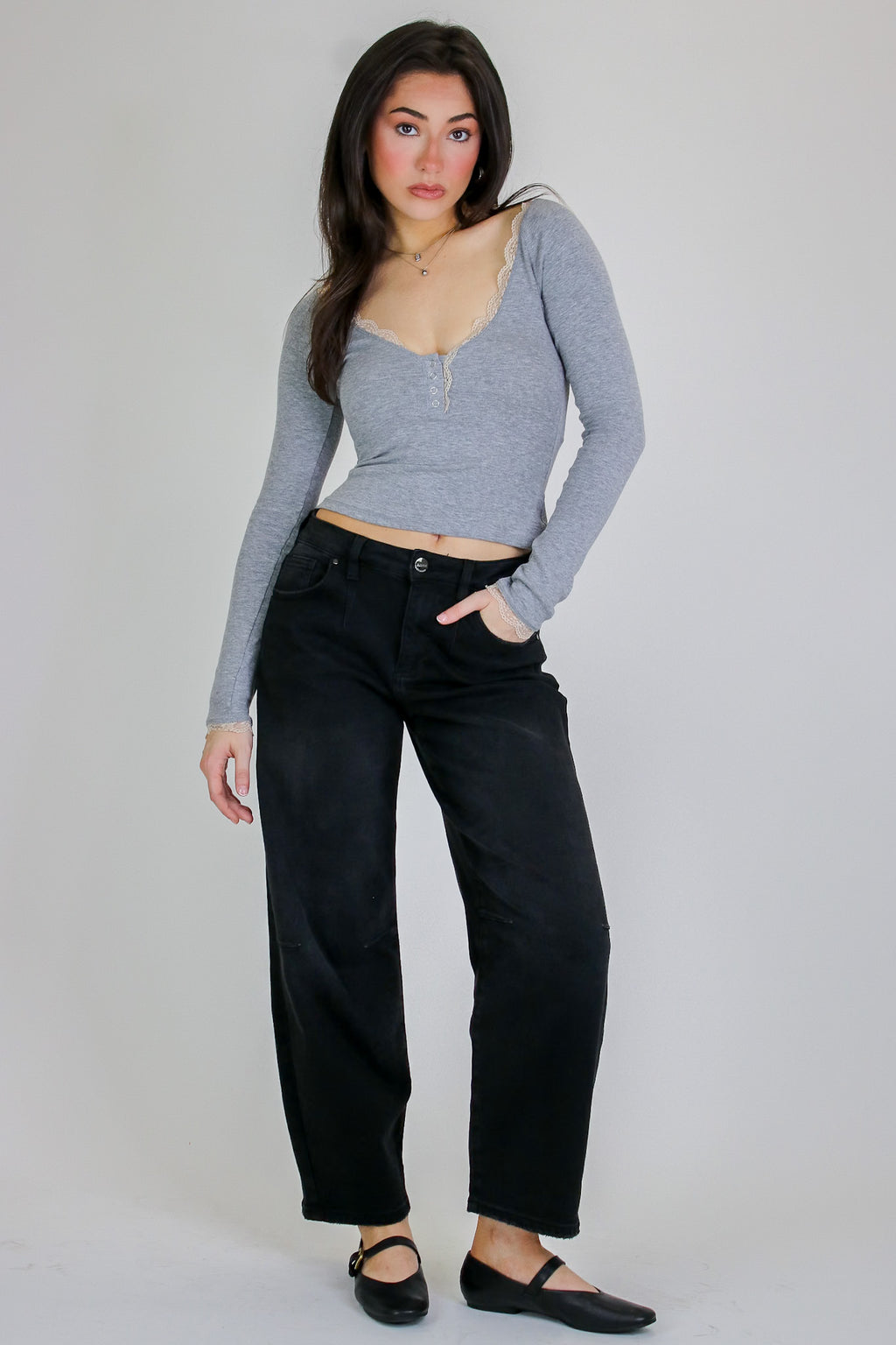 Casual Charm Lace Detail Raglan Top - Madison and Mallory