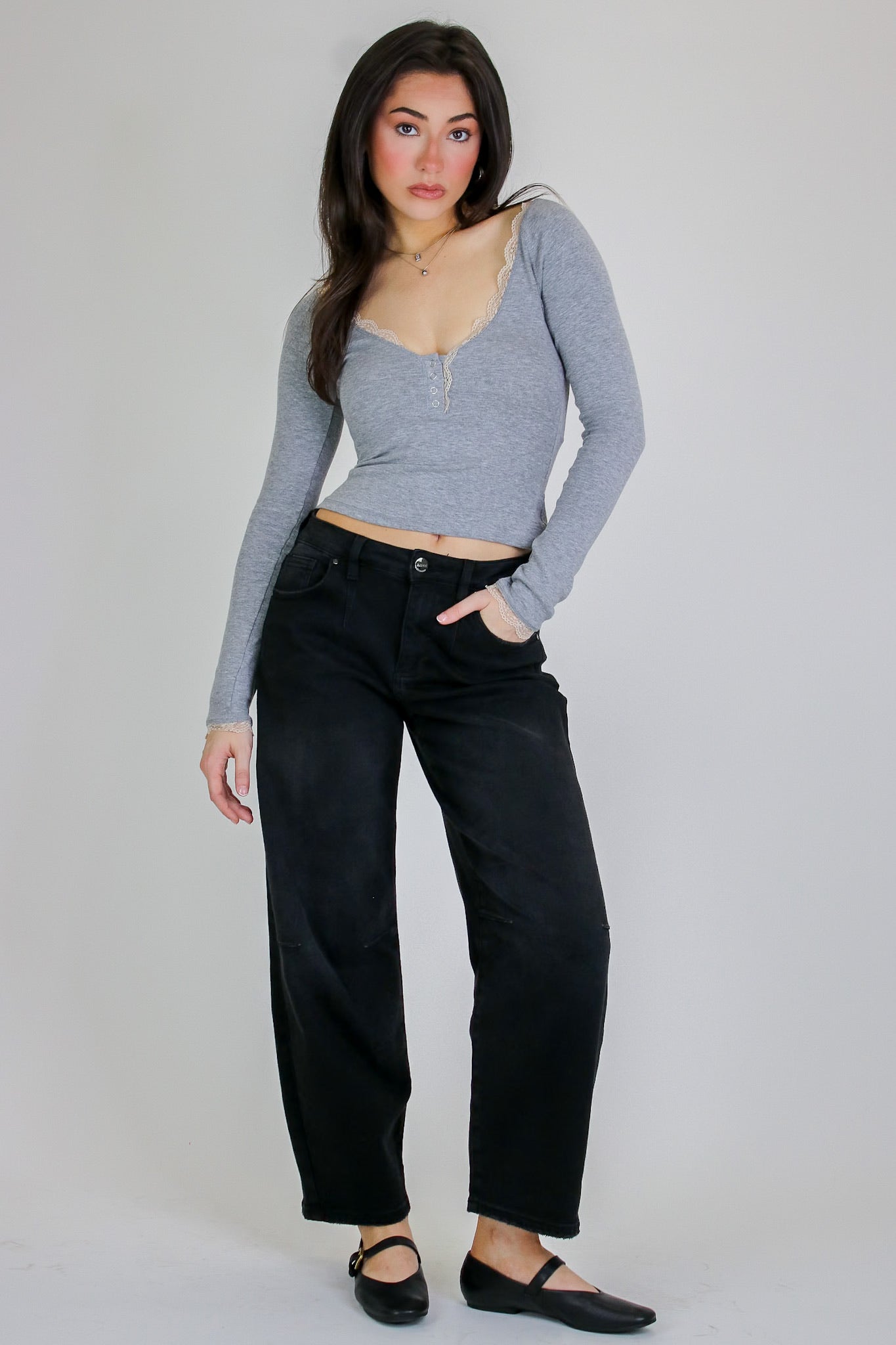 Casual Charm Lace Detail Raglan Top - Madison and Mallory