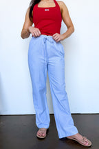 Light Blue / XS Casual Chic Striped Drawstring Pants - Madison and Mallory