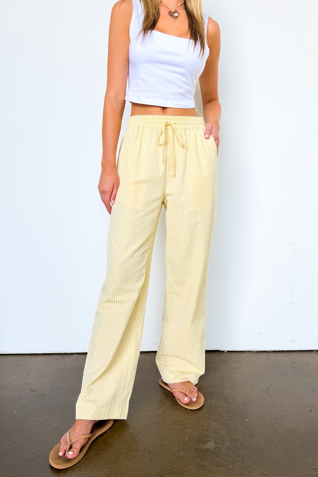 Yellow / XS Casual Chic Striped Drawstring Pants - Madison and Mallory