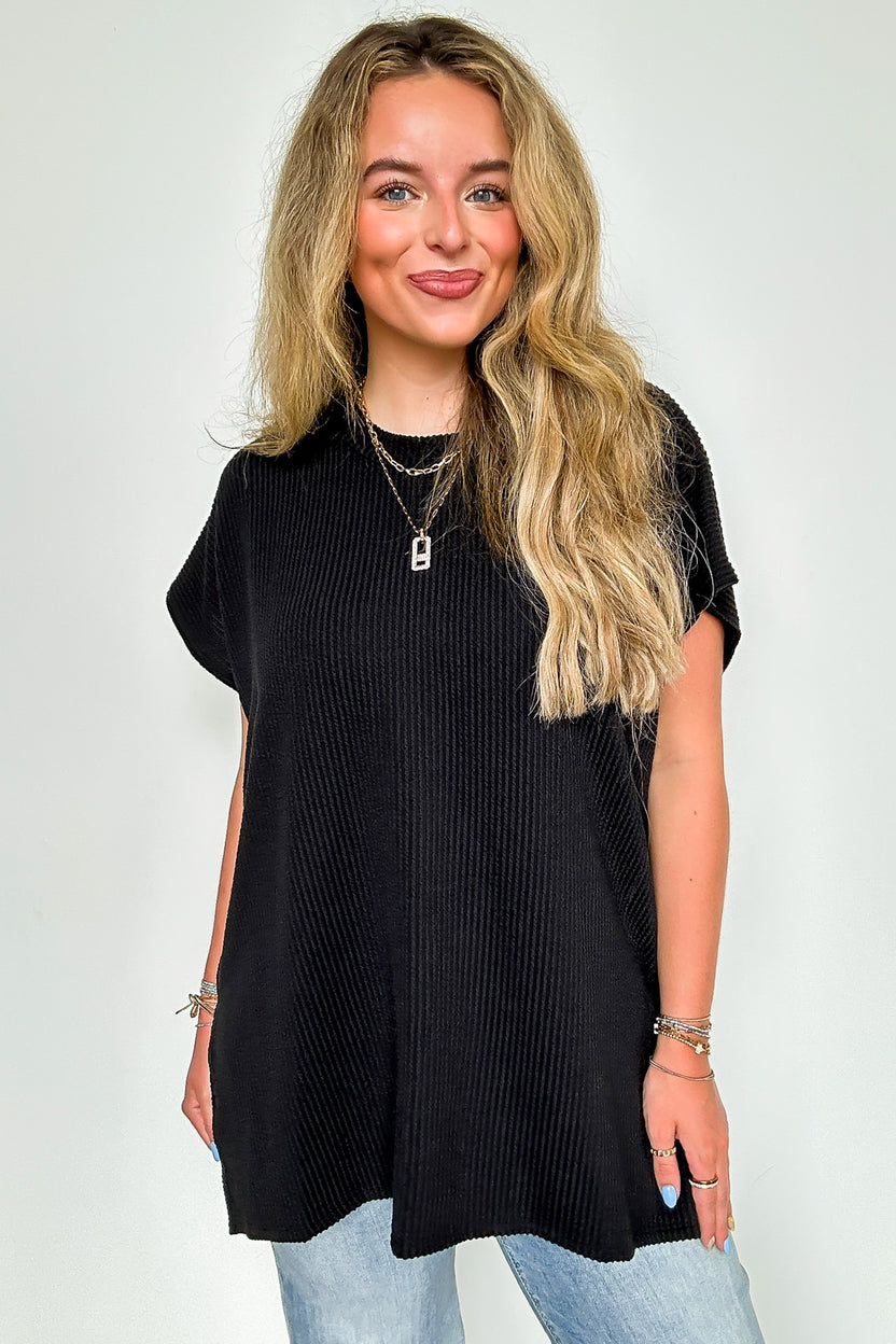 Vivo Rema 3/4 Sleeve Side Slit Tunic Top - Brown