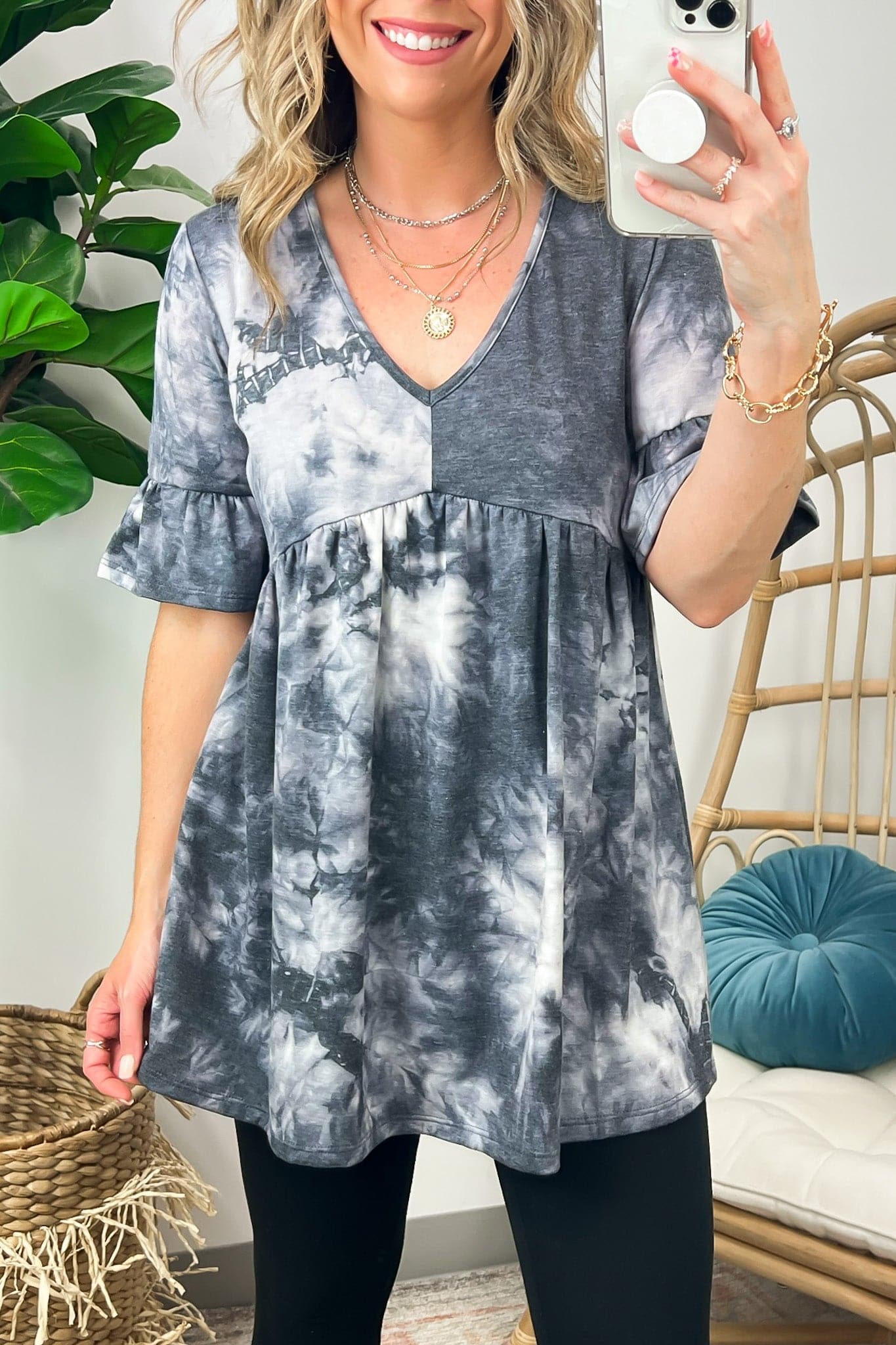  Catania V-Neck Ruffle Sleeve Cloudwash Top - BACK IN STOCK - Madison and Mallory