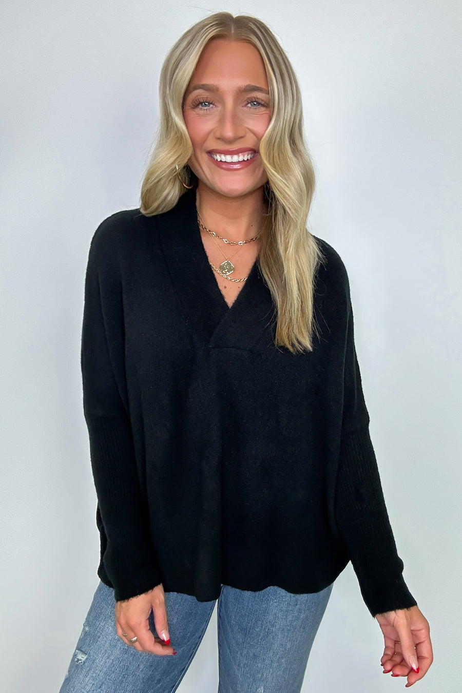 Cayden Oversized V-Neck Sweater - FINAL SALE - Madison and Mallory