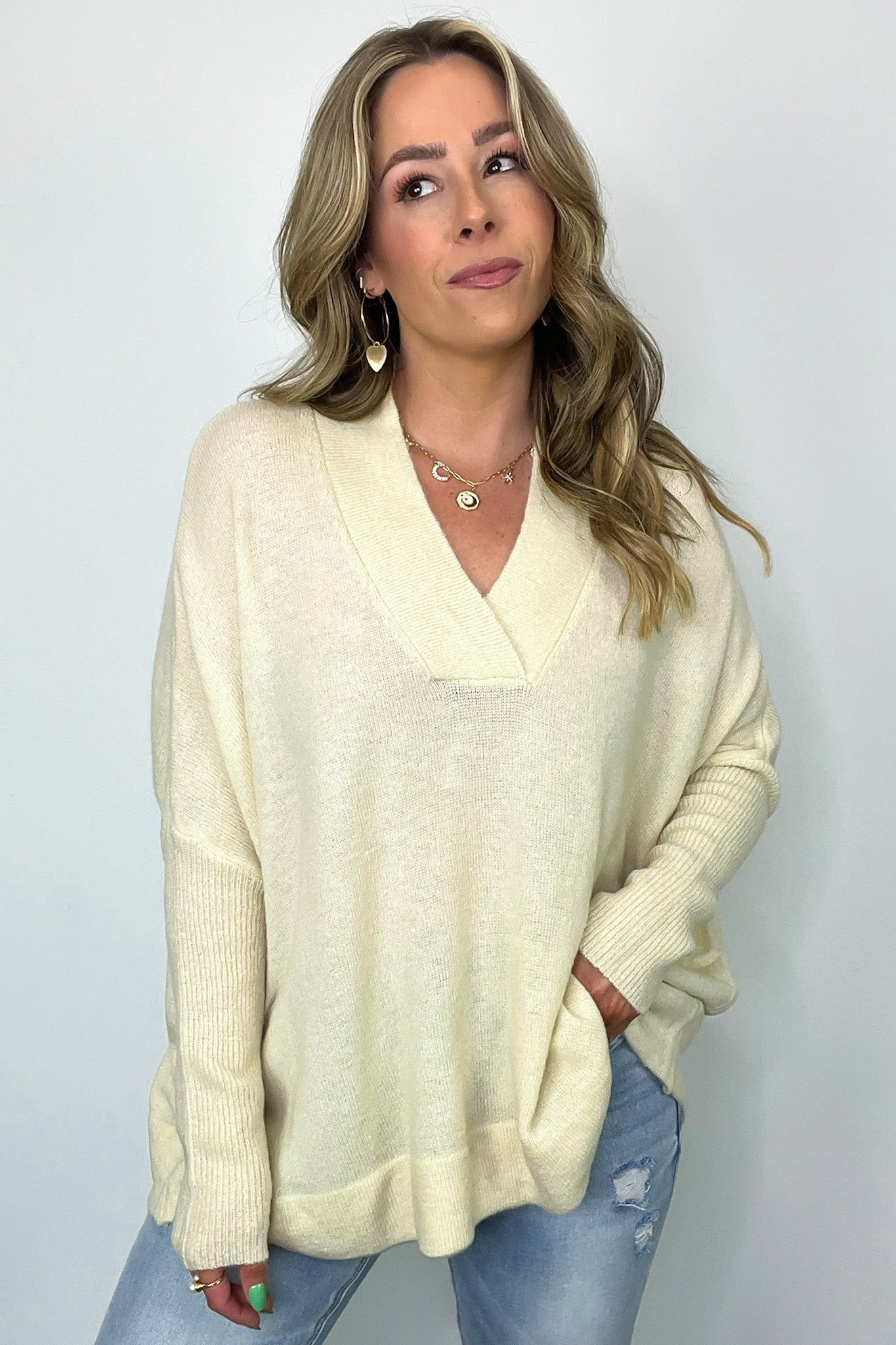 Cayden Oversized V-Neck Sweater - FINAL SALE - Madison and Mallory