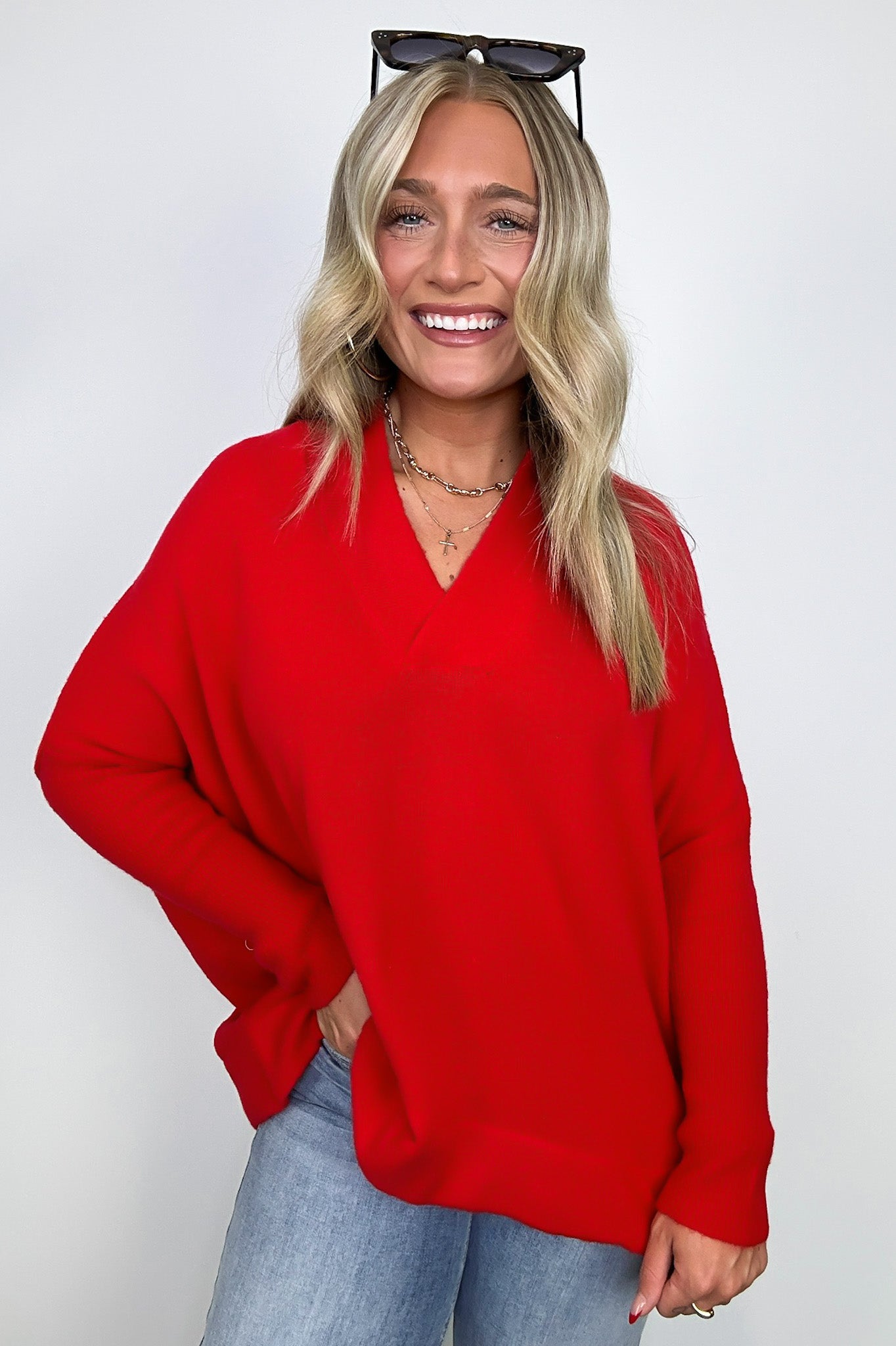 Cayden Oversized V-Neck Sweater - FINAL SALE - Madison and Mallory