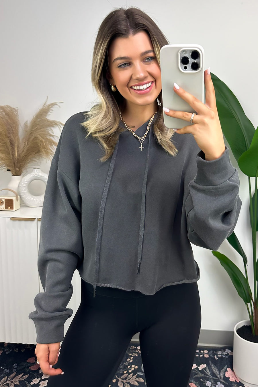 Charcoal / S Caylah Vintage Washed Hoodie Top - FINAL SALE - Madison and Mallory