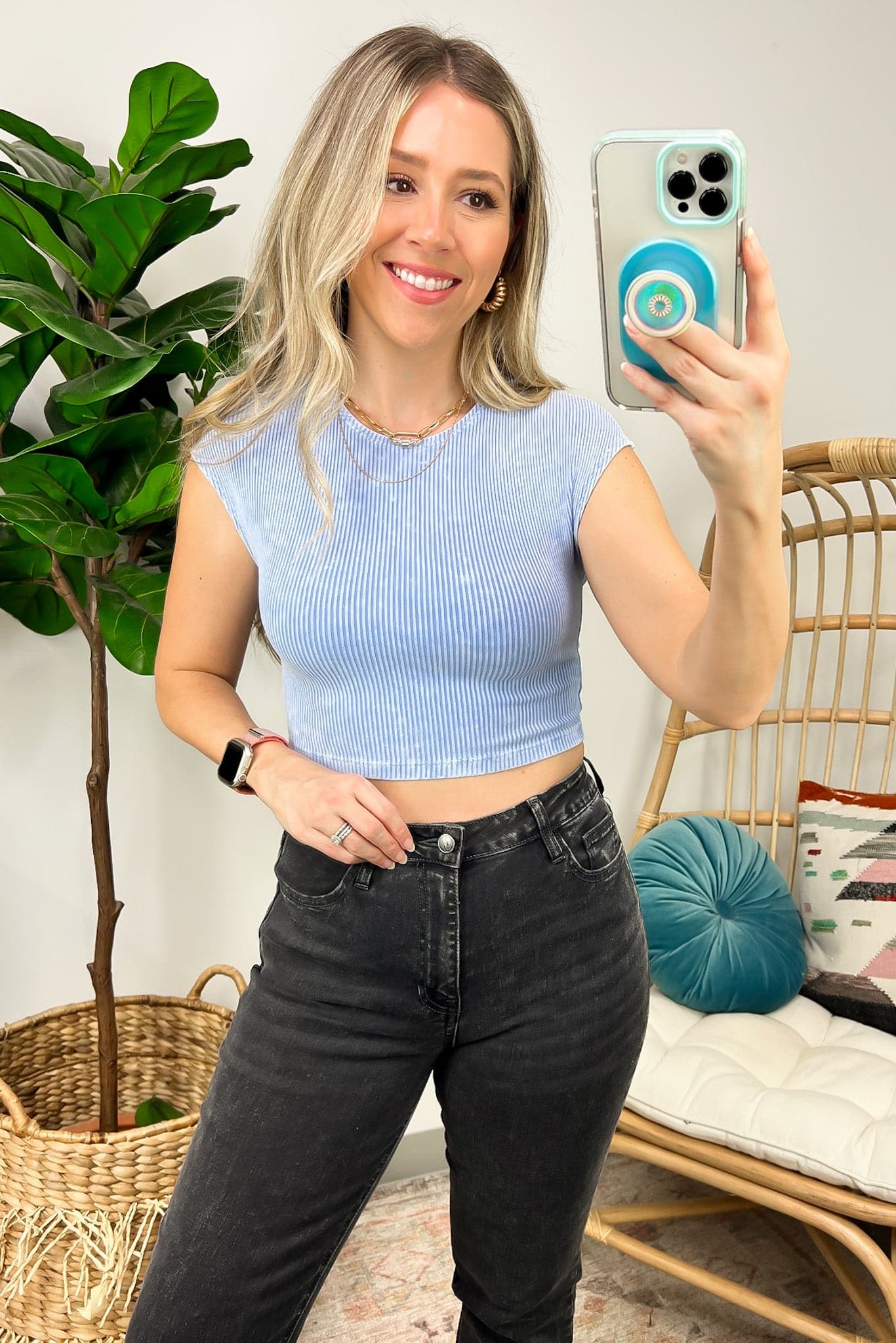 Blue / S Caylie Vintage Mineral Wash Crop Top - Madison and Mallory