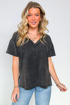 Black / S Cecily V-Neck Short Sleeve Top - Madison and Mallory