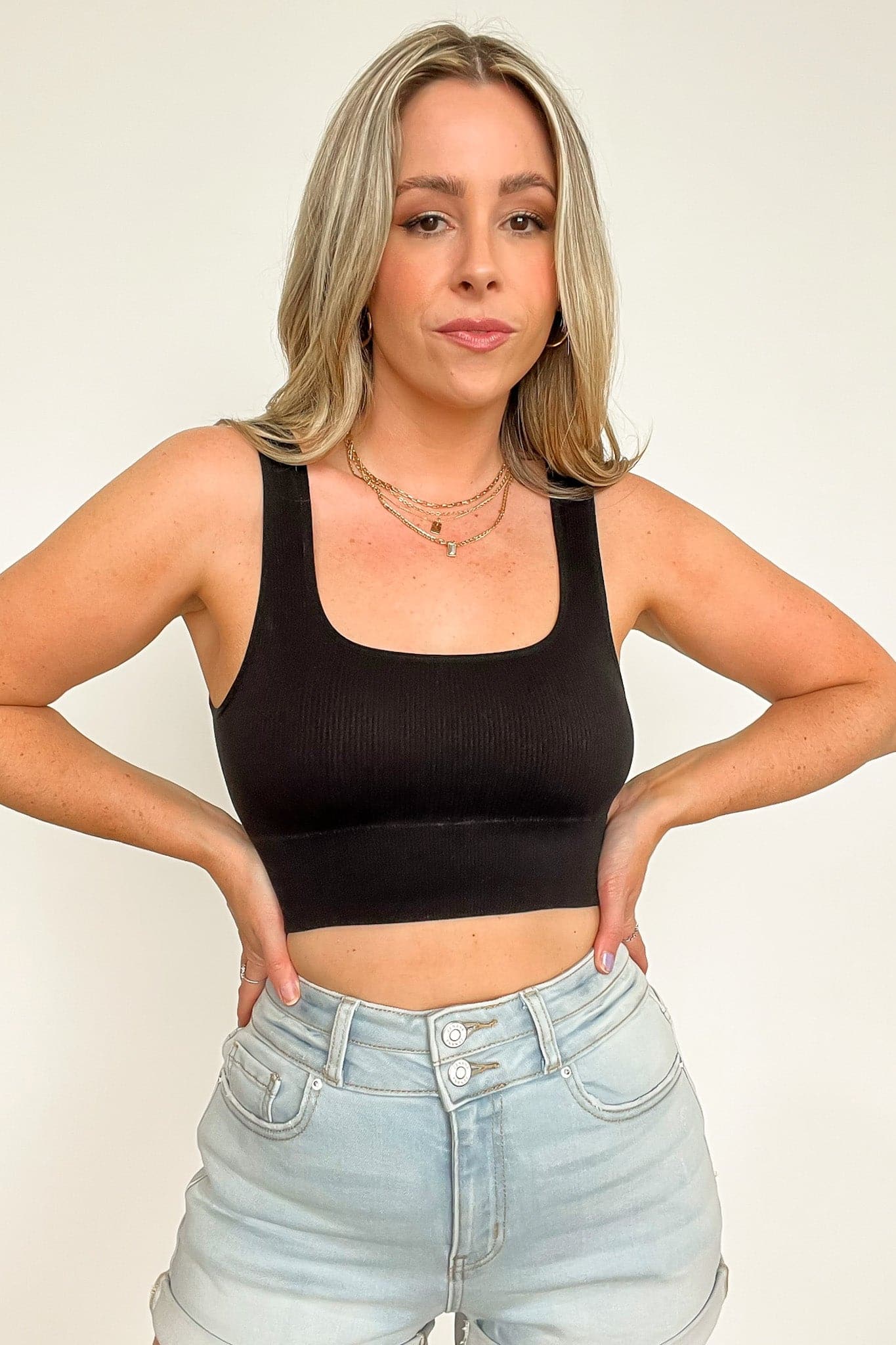  Celanea Ribbed Square Neck Cropped Bra Top - Madison and Mallory