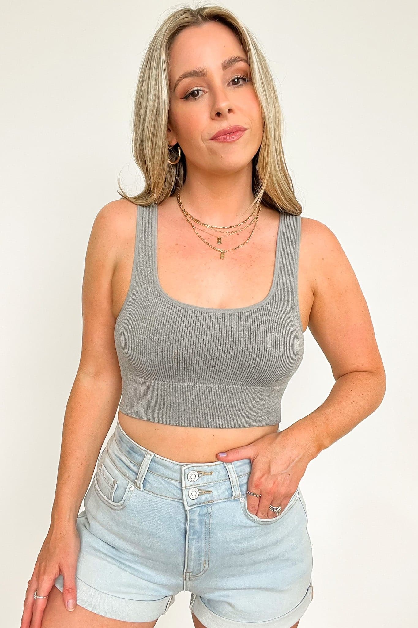  Celanea Ribbed Square Neck Cropped Bra Top - Madison and Mallory