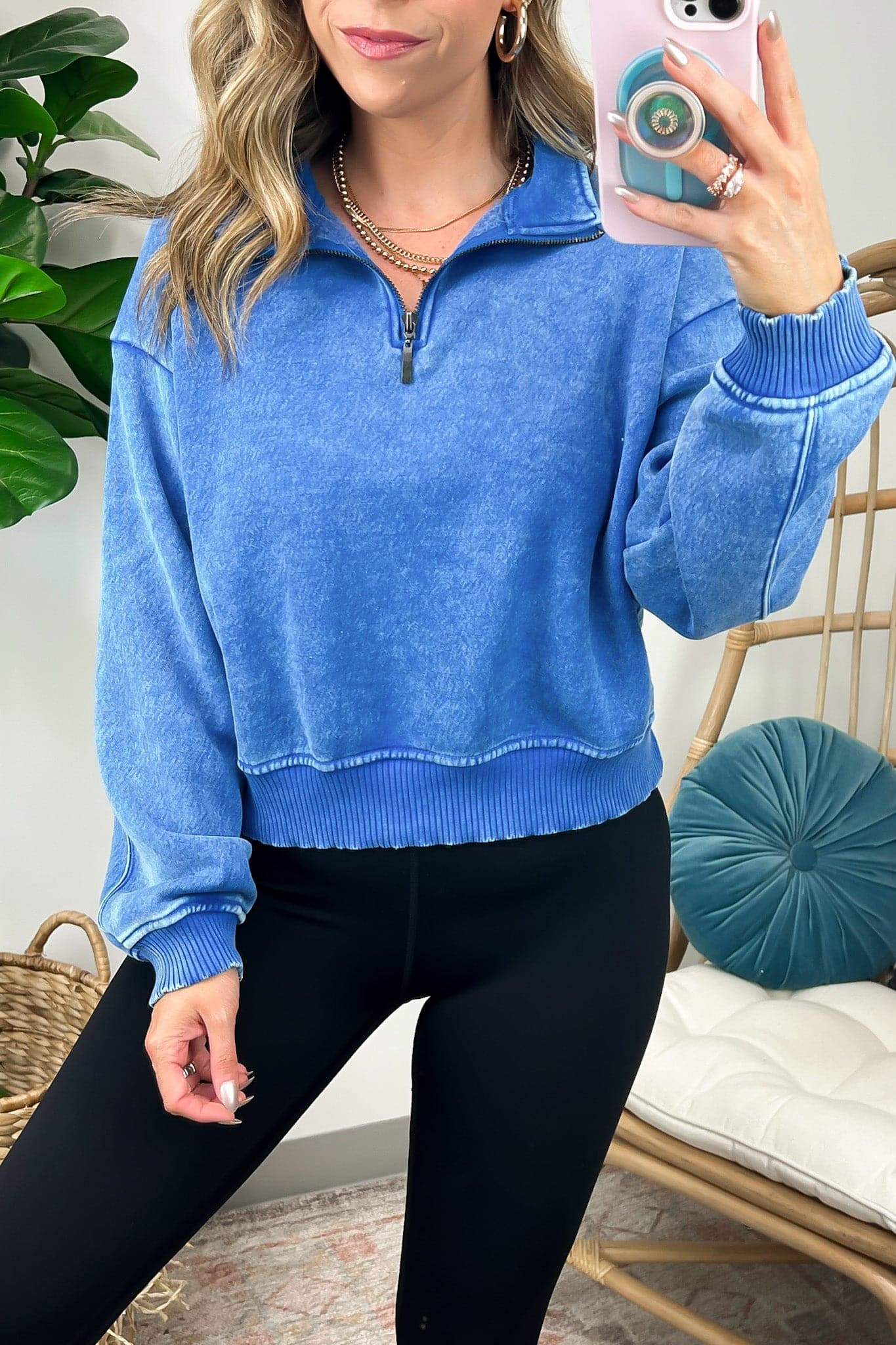  Celenia Acid Wash 1/4 Zip Pullover - Madison and Mallory