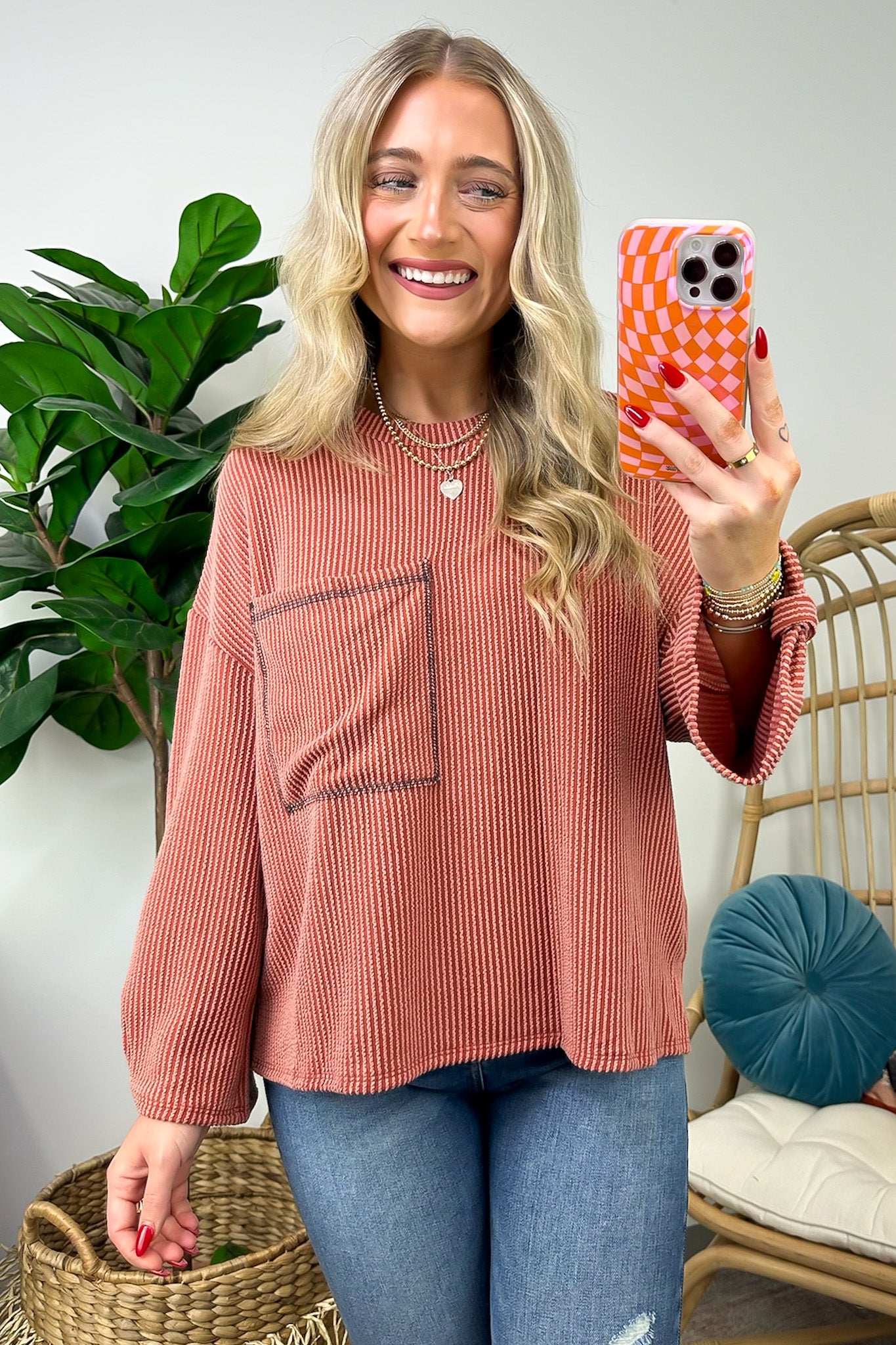  Celiana Ribbed Knit Pocket Top - FINAL SALE - Madison and Mallory