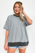 Charcoal / SM Cerise Striped Relaxed Fit Top - BACK IN STOCK - Madison and Mallory