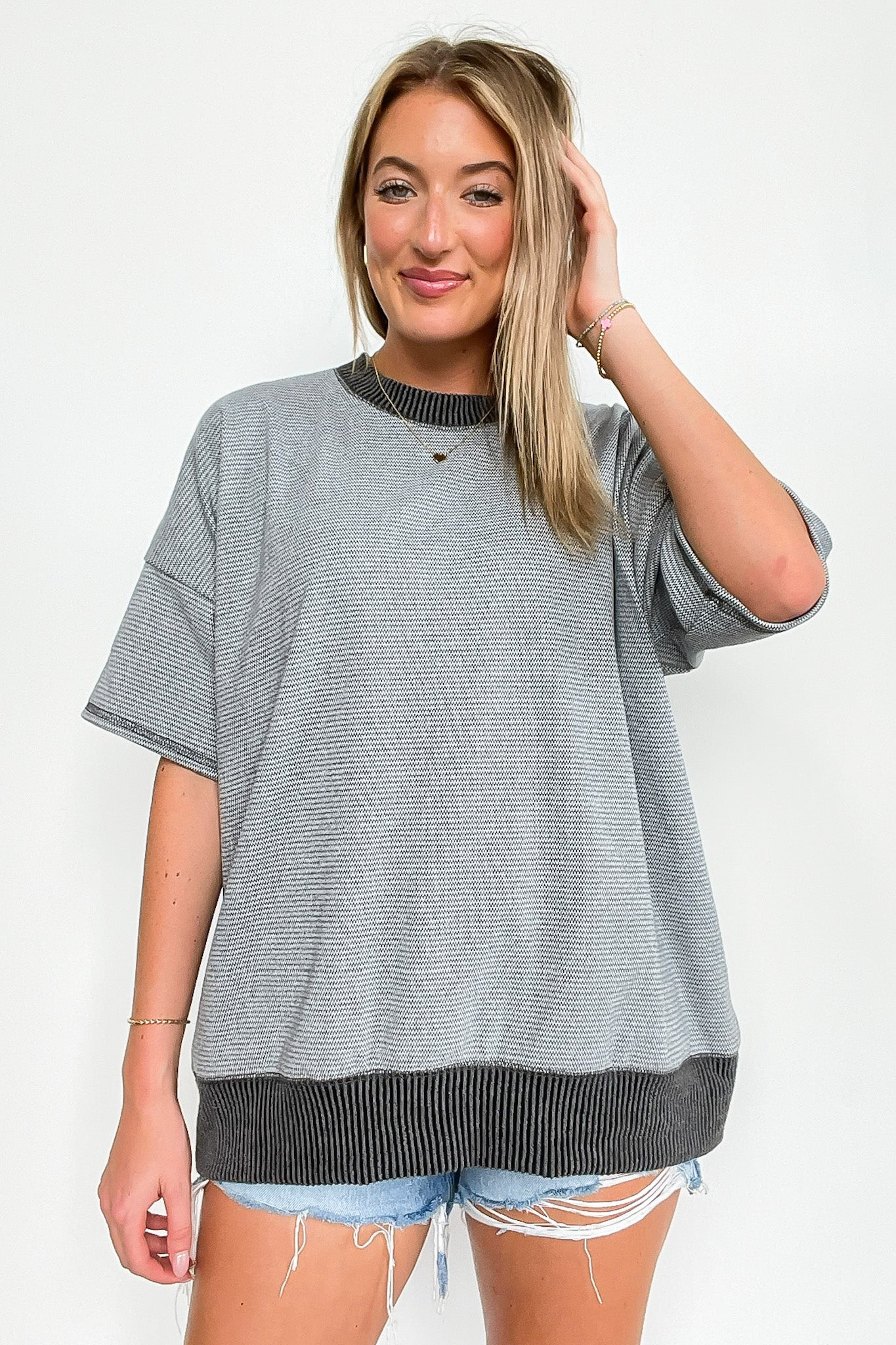 Charcoal / SM Cerise Striped Relaxed Fit Top - BACK IN STOCK - Madison and Mallory